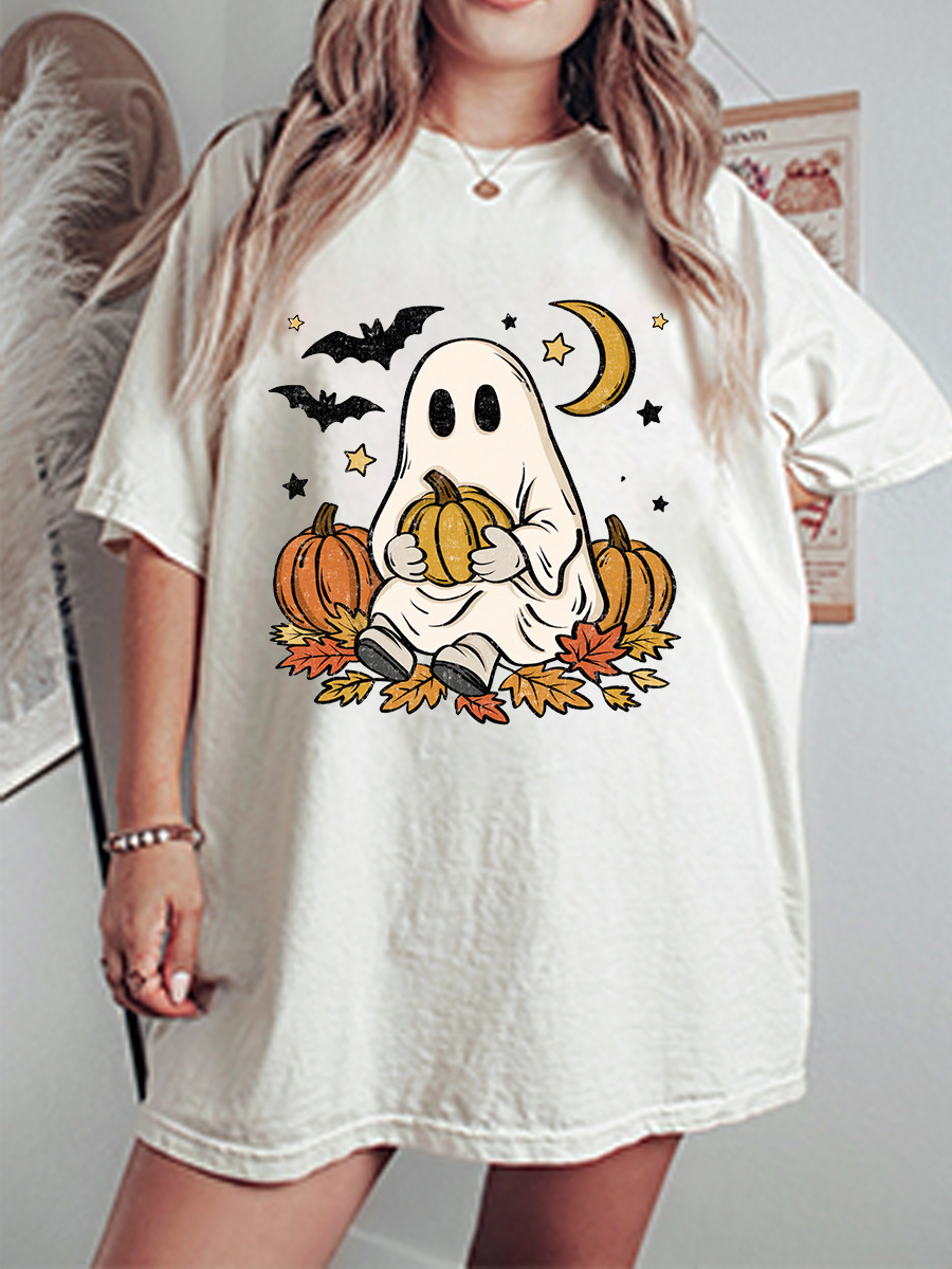 Vintage Ghost In Pumpkin Oversize Graphic Tee