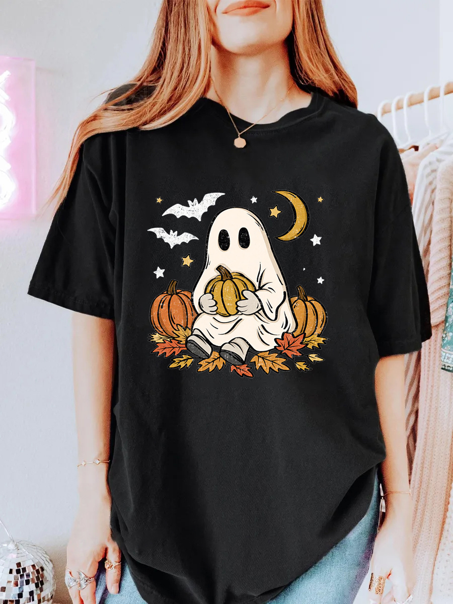 Vintage Ghost In Pumpkin Oversize Graphic Tee