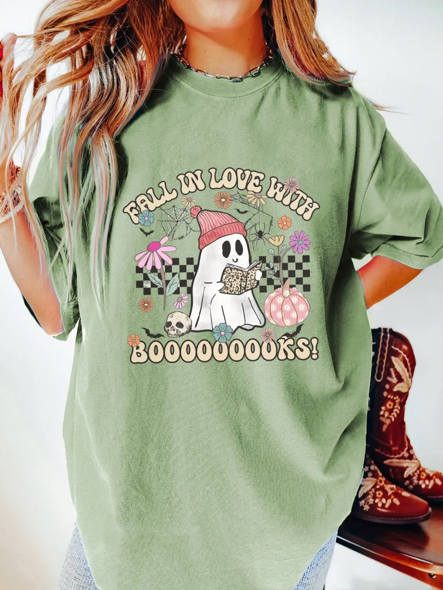 Vintage Ghost Reading A Book Oversize Graphic Tee