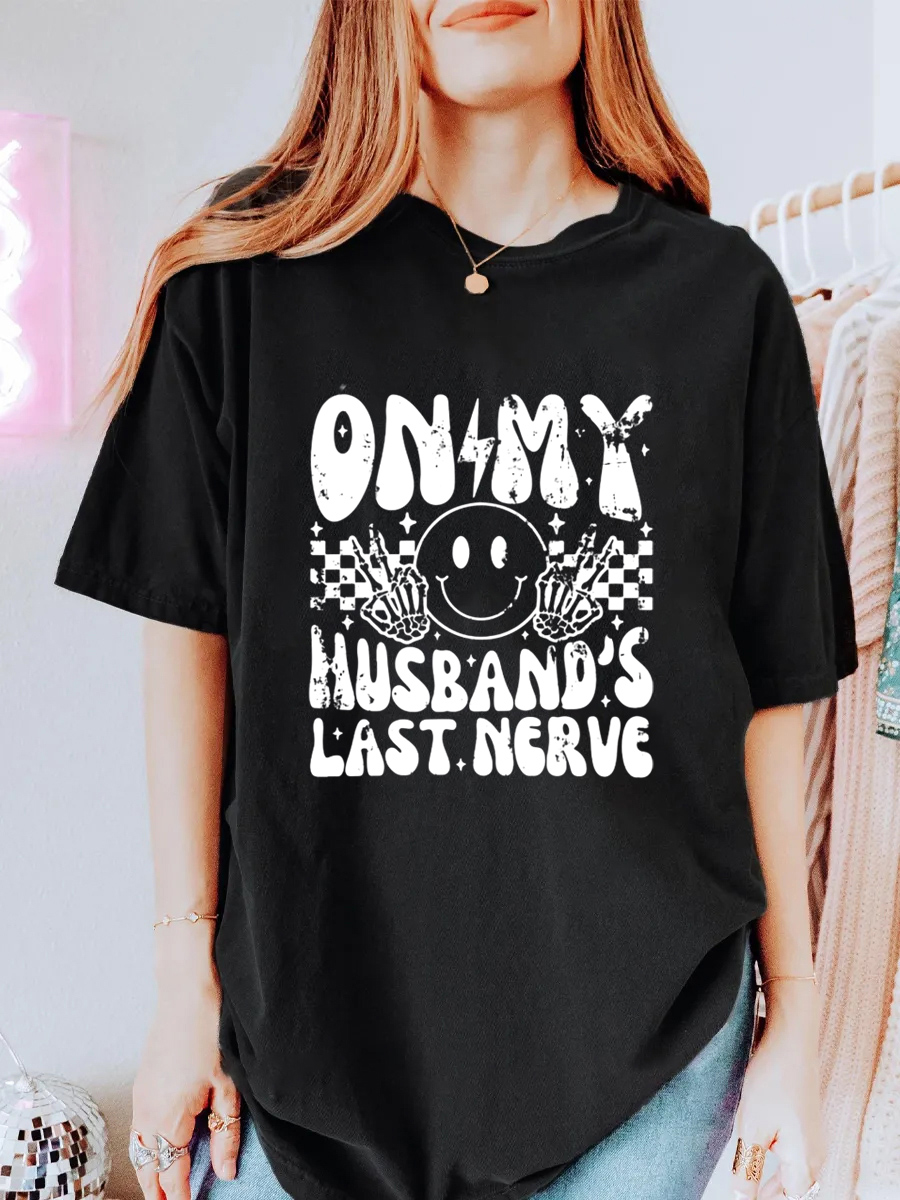 Vintage Checkered On My Husband'S Last Nerve Oversize Graphic Tee