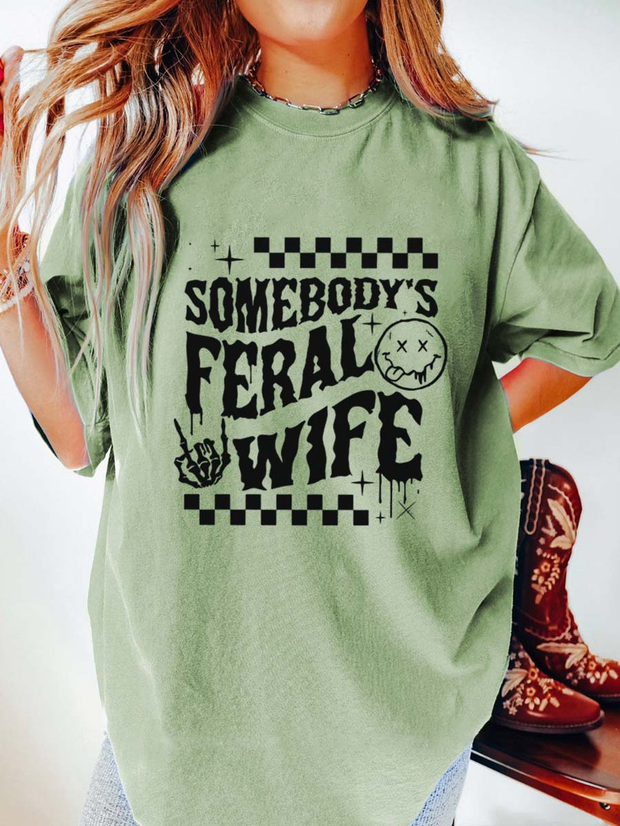 Vintage Somebody's Feral Wife Oversize Graphic Tee