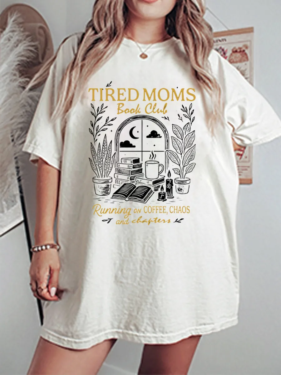 Vintage Tired Moms Book Club Oversize Graphic Tee