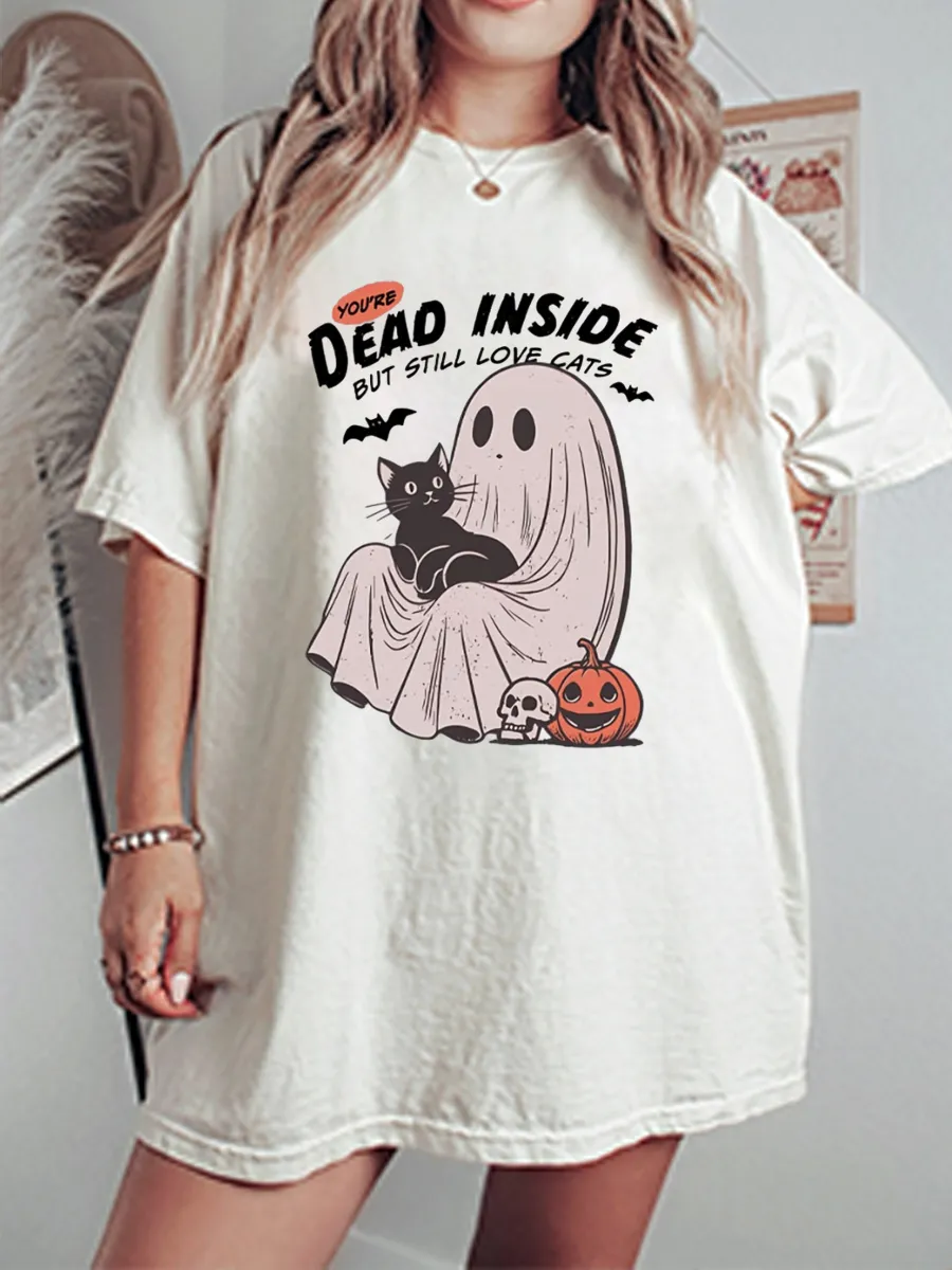 Vintage Dead Inside But Love Cats Oversize Graphic Tee