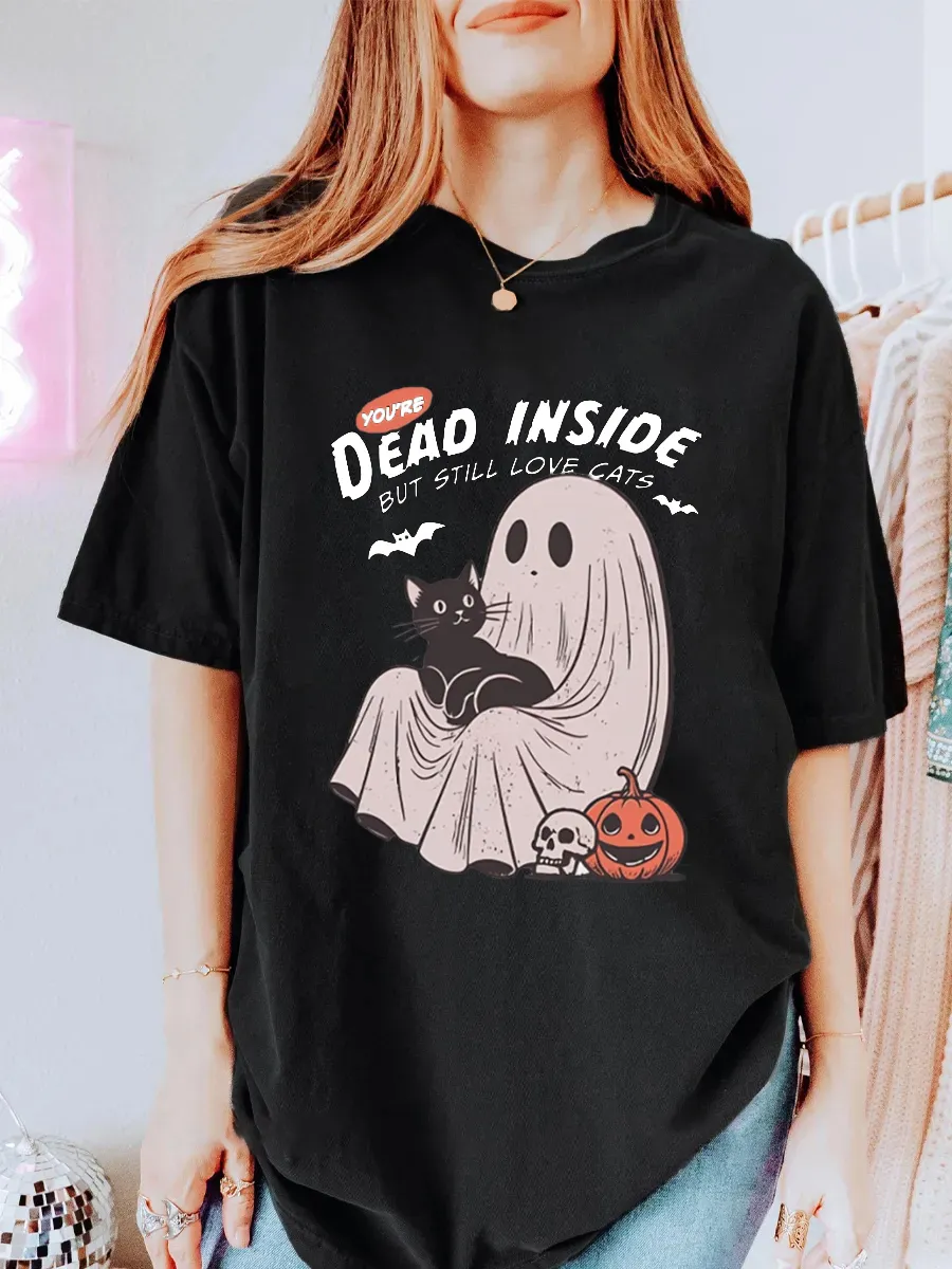 Vintage Dead Inside But Love Cats Oversize Graphic Tee