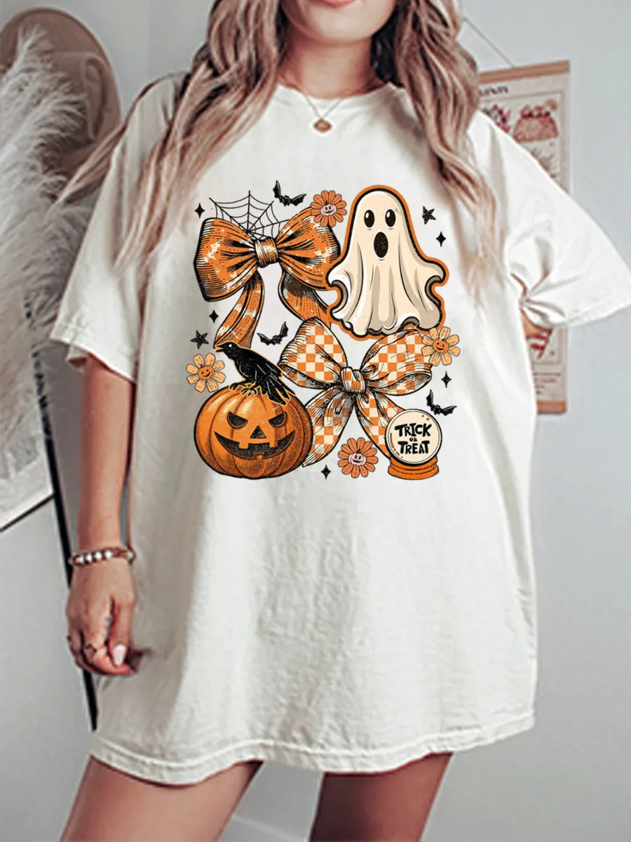 Vintage Floral Fall Pumpkin Bow Oversize Graphic Tee