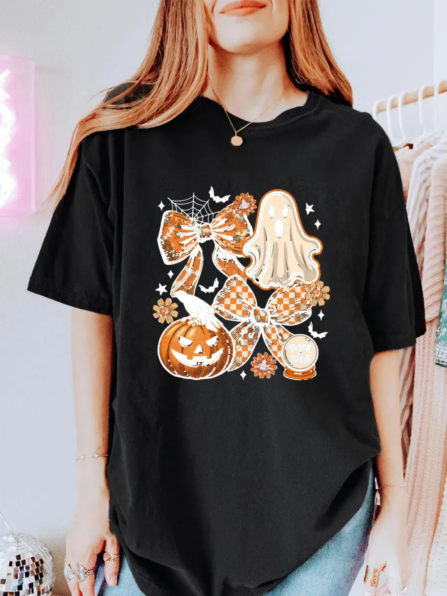 Vintage Floral Fall Pumpkin Bow Oversize Graphic Tee
