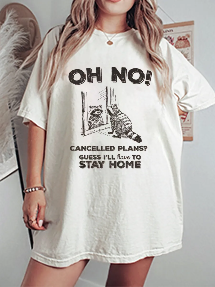 Vintage Oh No Cancelled Plans Oversize Graphic Tee