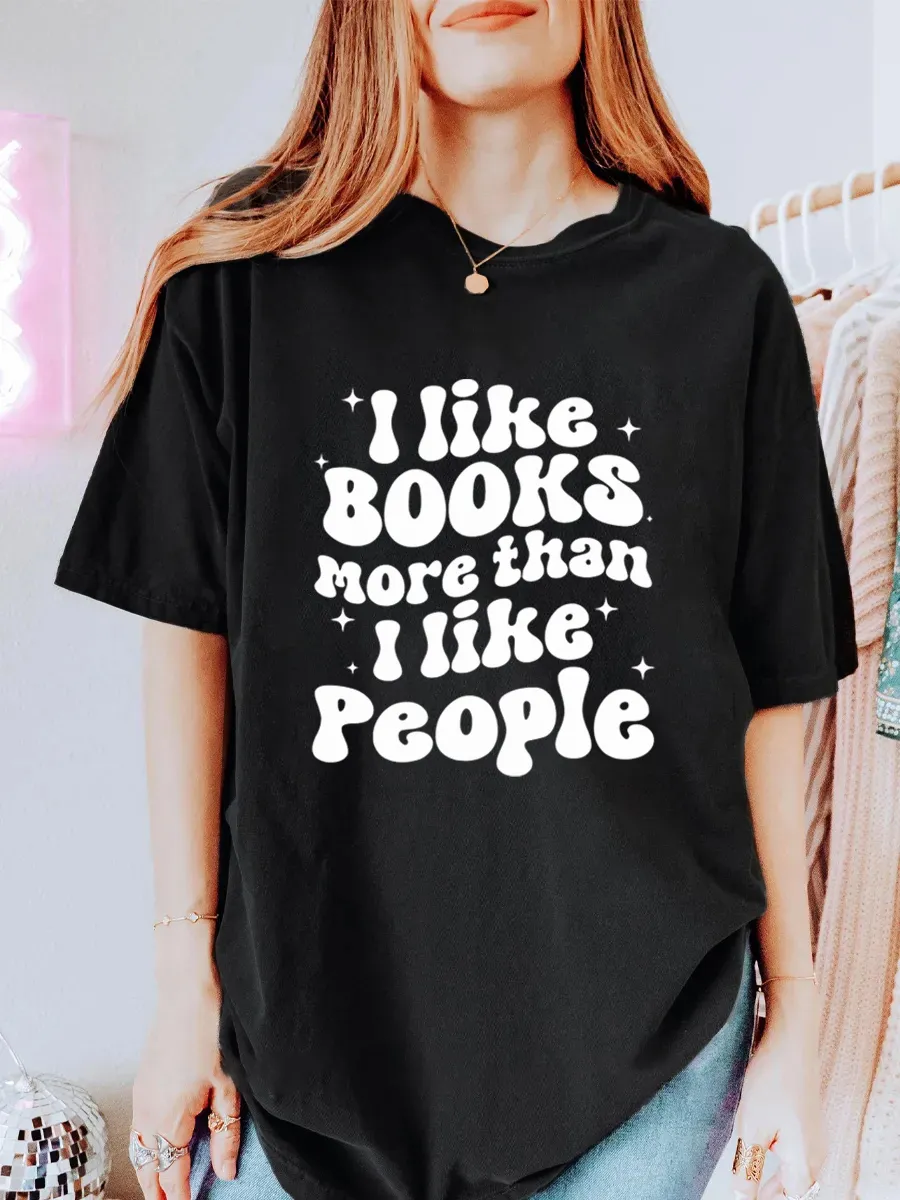 Vintage L Like Books More Than I Like People Oversize Graphic Tee