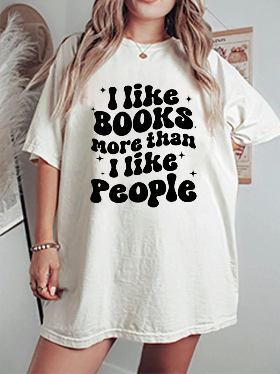 Vintage L Like Books More Than I Like People Oversize Graphic Tee