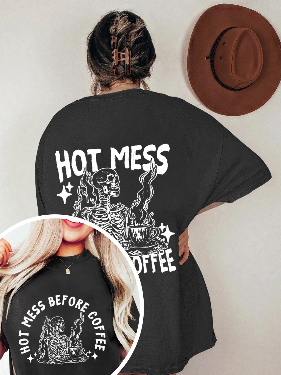 Vintage Hot Mess Before Coffee Oversize Graphic Tee