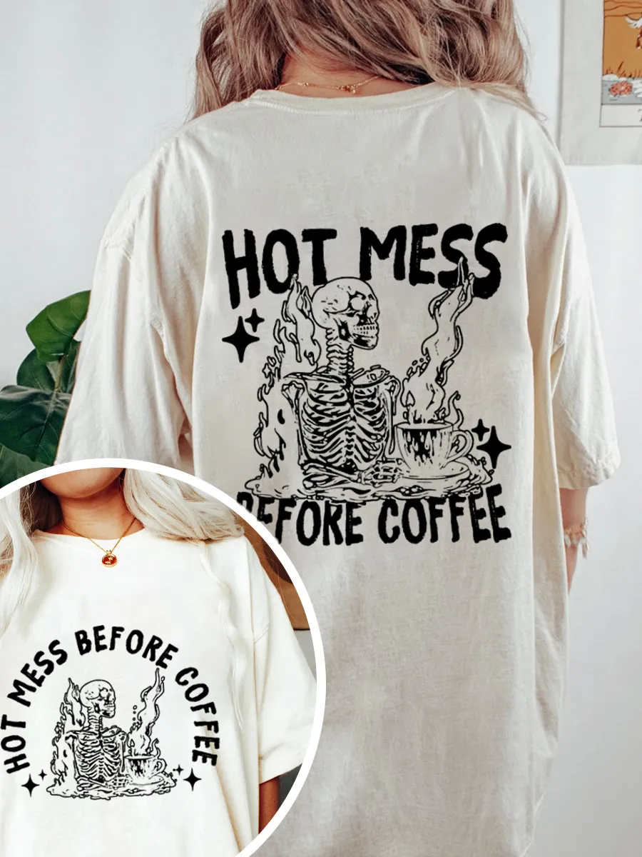 Vintage Hot Mess Before Coffee Oversize Graphic Tee