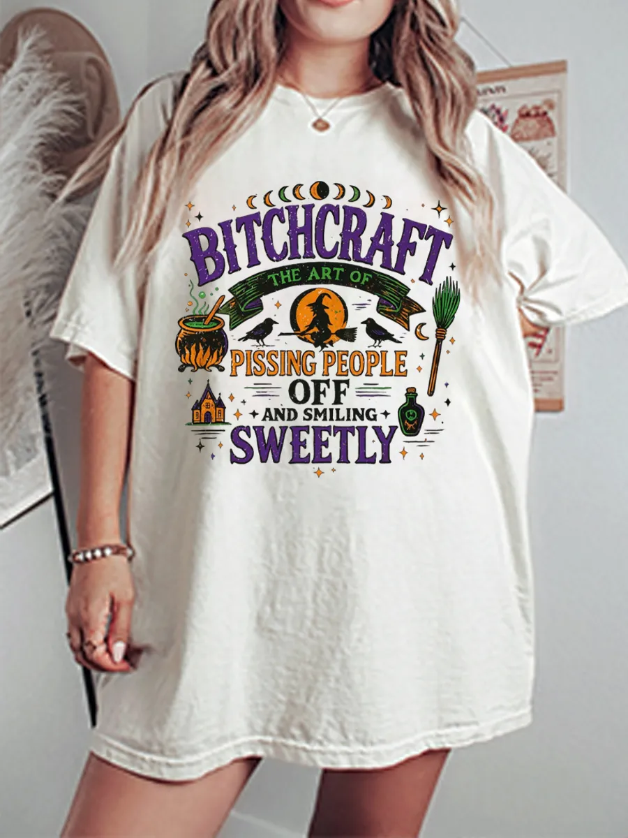 Vintage Bitch Craft Funny Halloween Oversize Graphic Tee