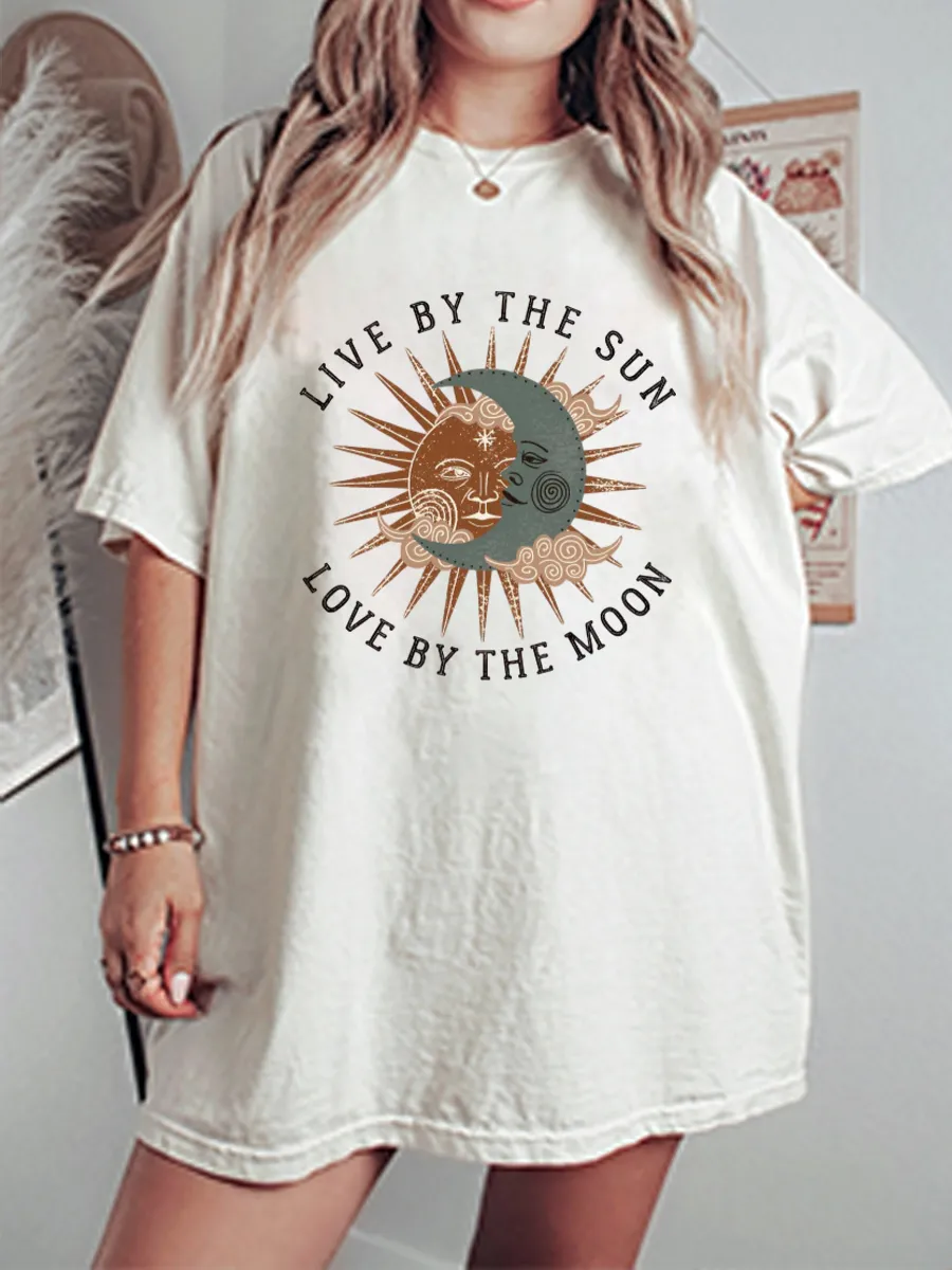 Vintage Live By The Sun Love By The Moon Oversize Graphic Tee