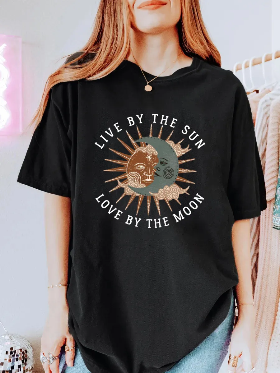Vintage Live By The Sun Love By The Moon Oversize Graphic Tee