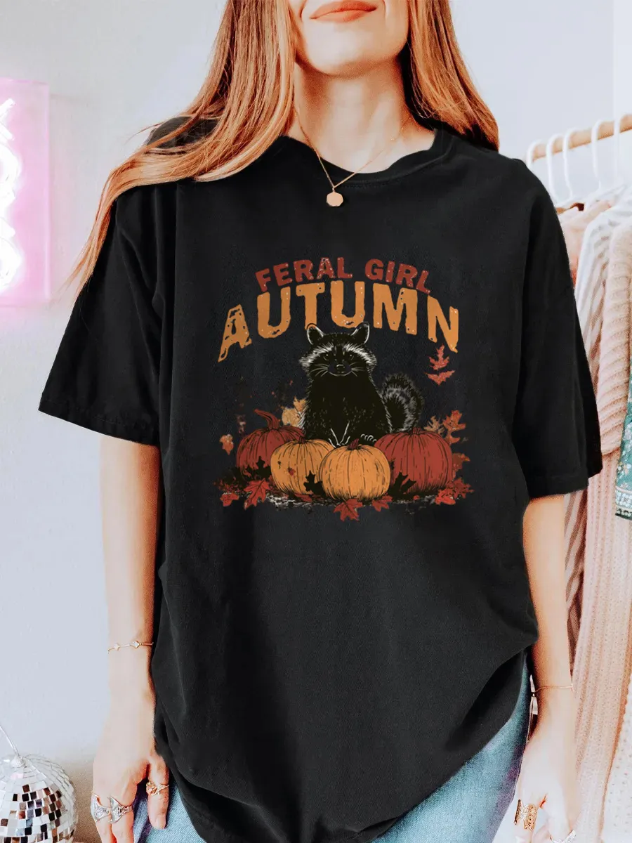 Vintage Feral Girl Autumn Oversize Graphic Tee