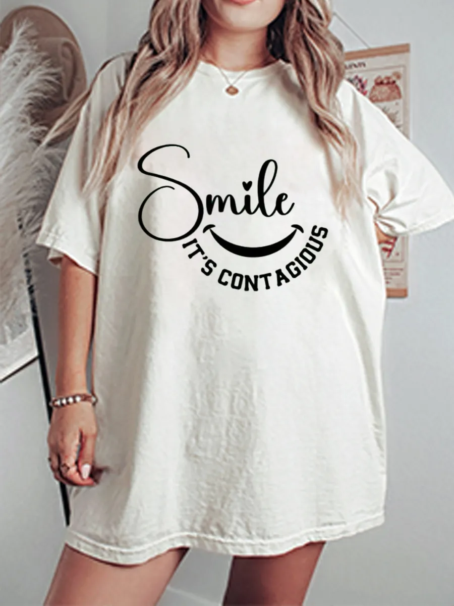 Vintage Smile It's Contagious Oversize Graphic Tee