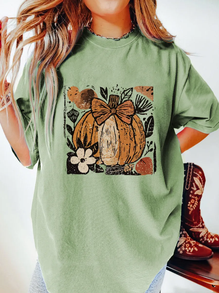 Vintage Pumpkin Boho Floral Oversize Graphic Tee
