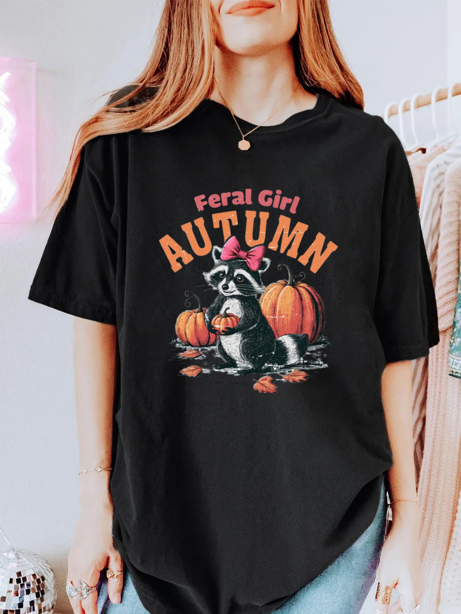 Vintage Feral Girl Autumn Oversize Graphic Tee