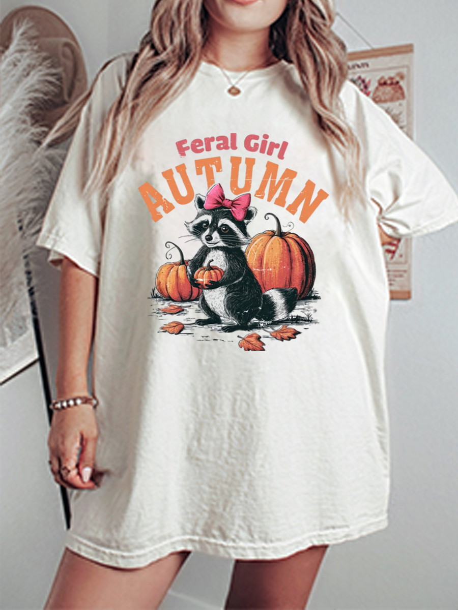 Vintage Feral Girl Autumn Oversize Graphic Tee