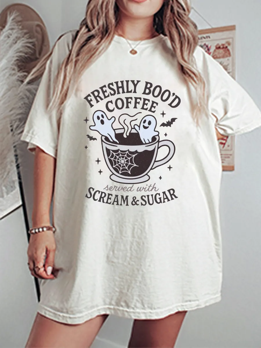 Vintage Fall Ghost Coffee Oversize Graphic Tee