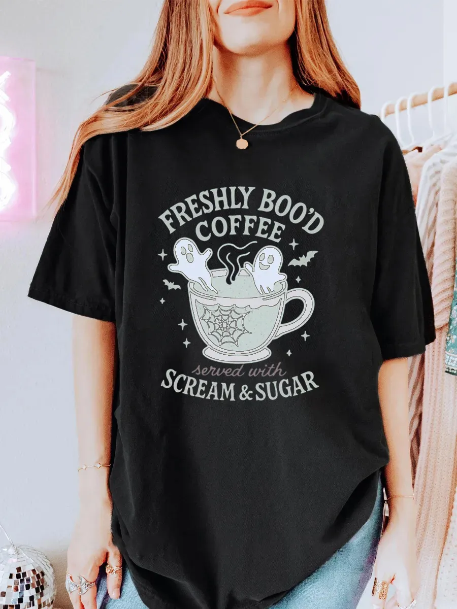 Vintage Fall Ghost Coffee Oversize Graphic Tee