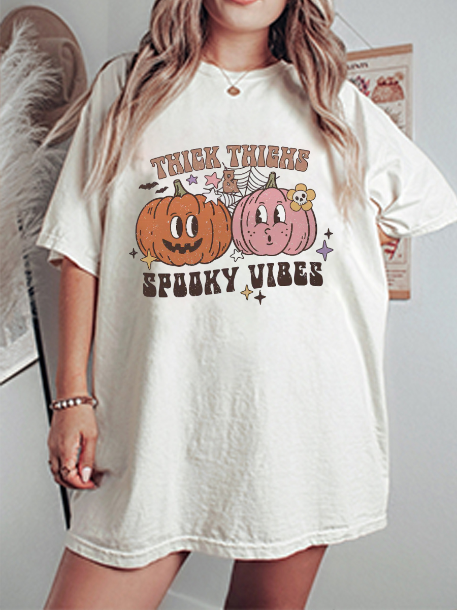 Vintage Thick Thighs & Spooky Vibes Oversize Graphic Tee