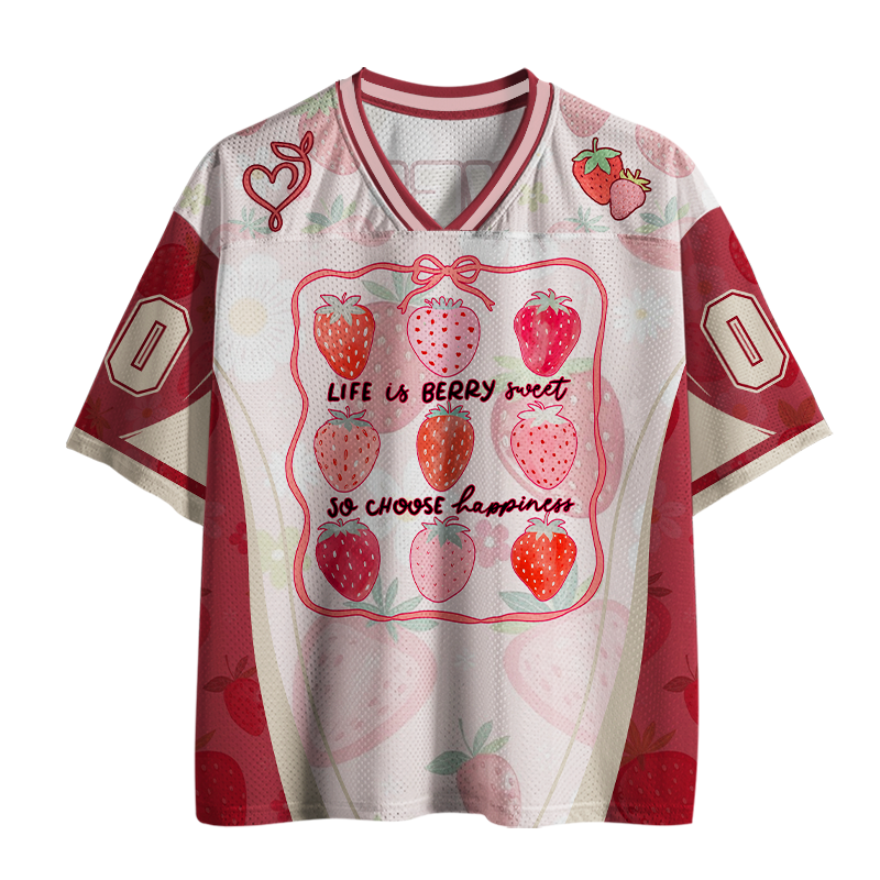 Vintage Life Is Berry Sweet So Choose Happiness Mesh Jersey