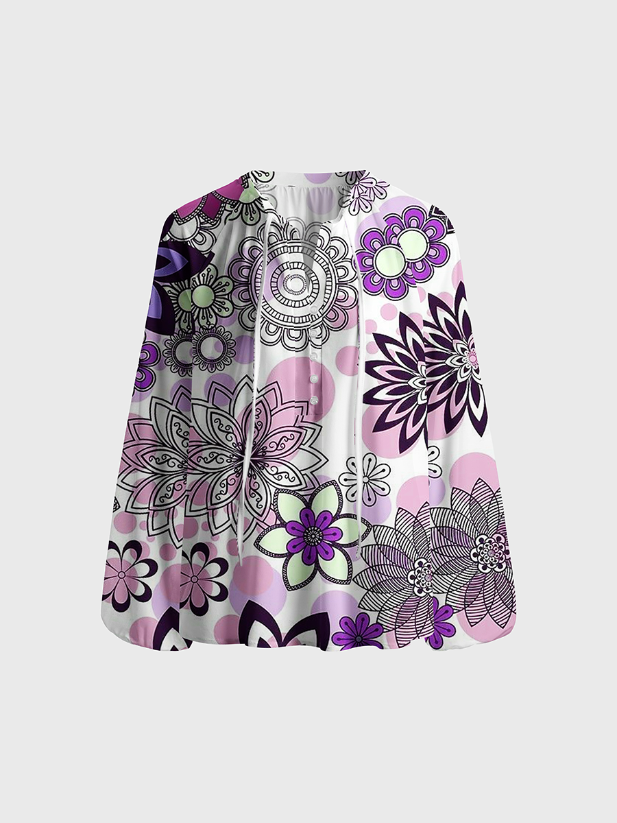 Bohemian Floral Mandala Neck Tie Blouse
