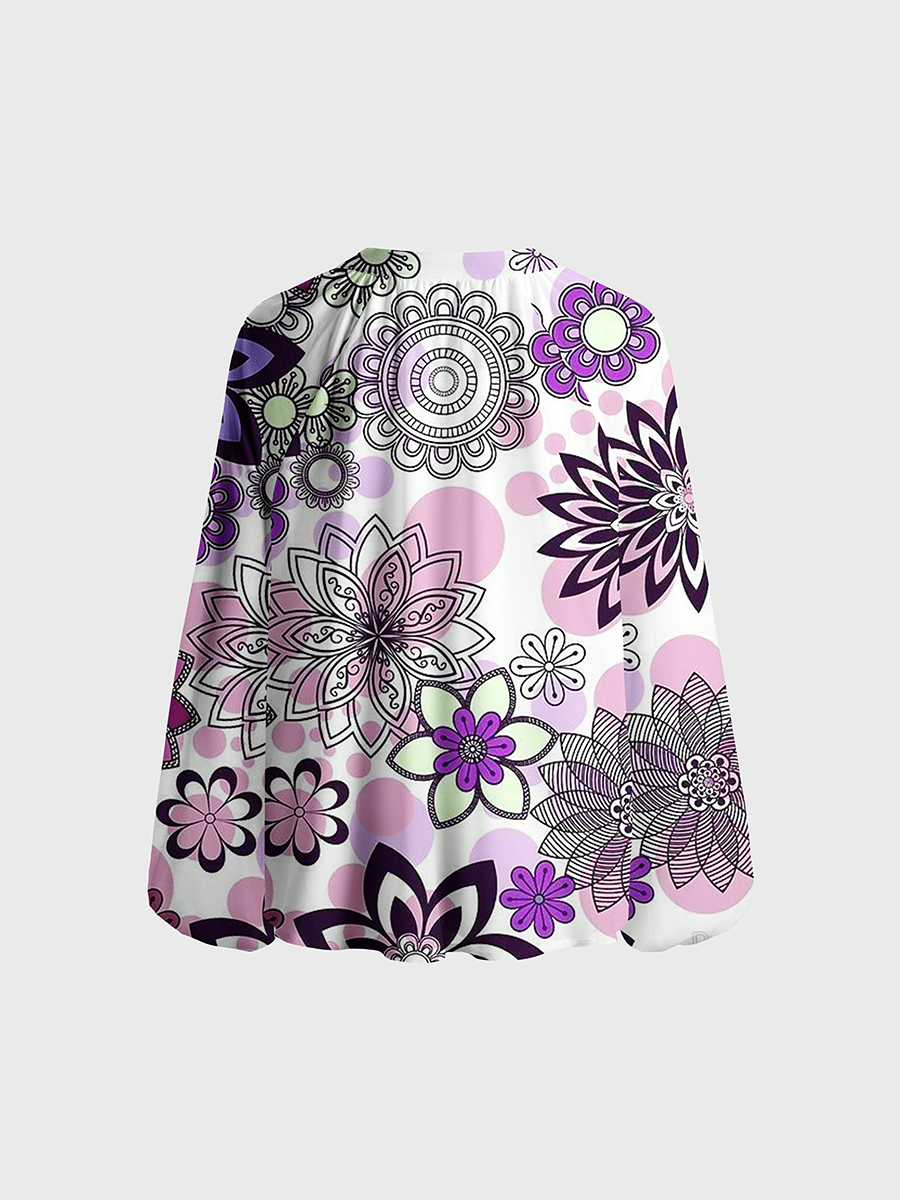 Bohemian Floral Mandala Neck Tie Blouse