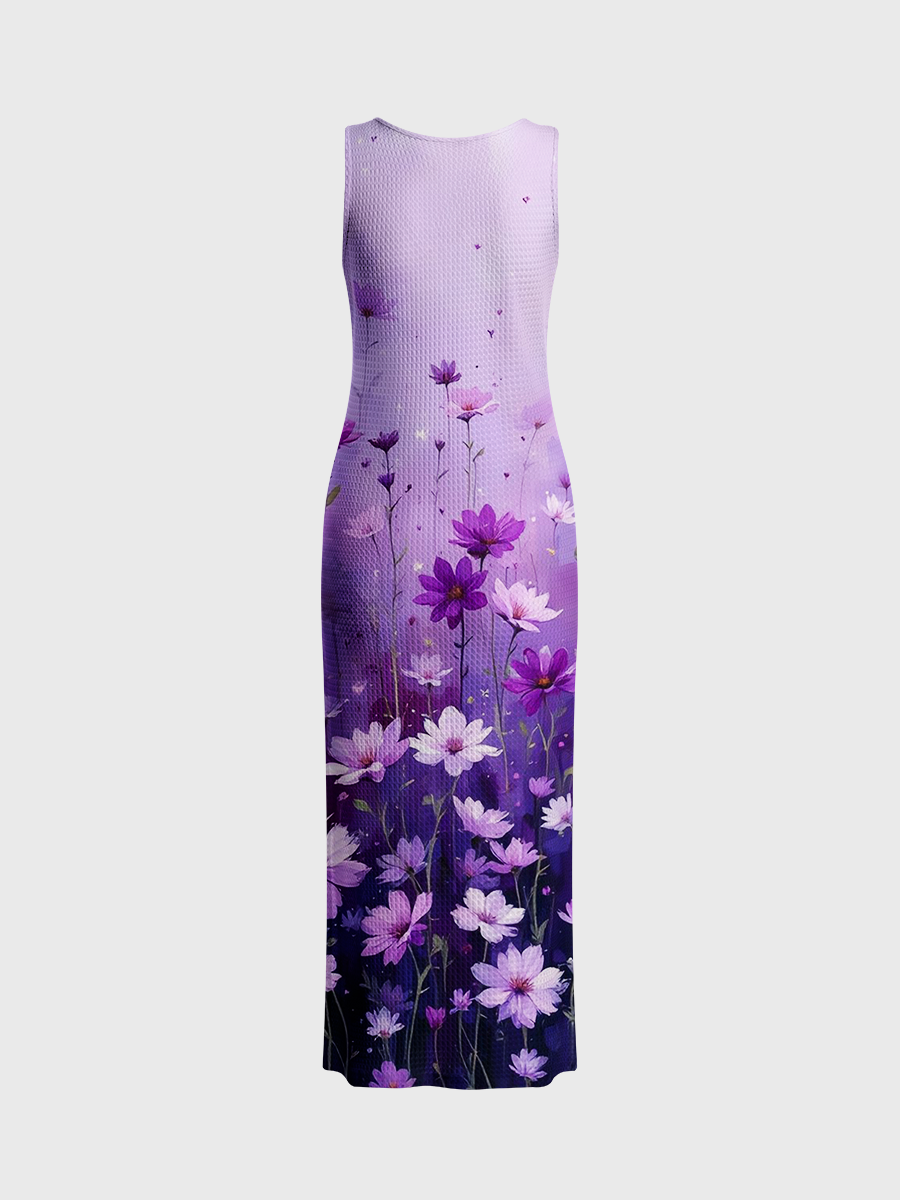 Misty Gradient Background Open Stitch Midi Dress