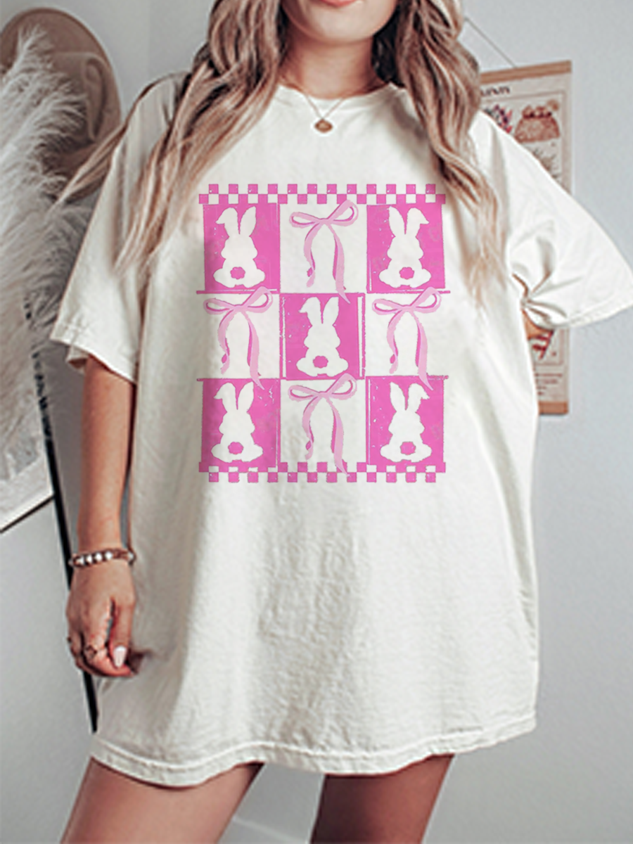 Vintage Checkered Easter Coquette Oversize Graphic Tee