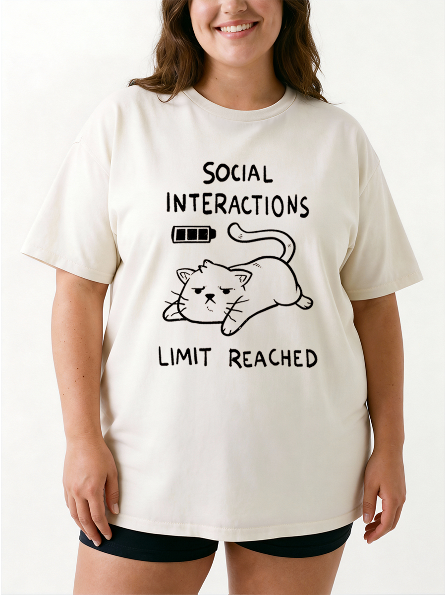 Vintage Social Interactions Limit Reached Cat Oversize Graphic Tee