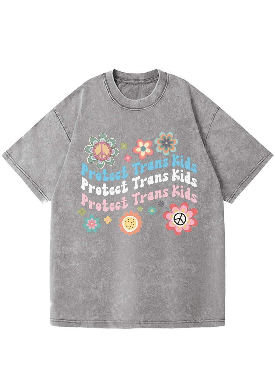 Vintage Flowers Protect Trans Kids Unisex Fitted Washed T-Shirt