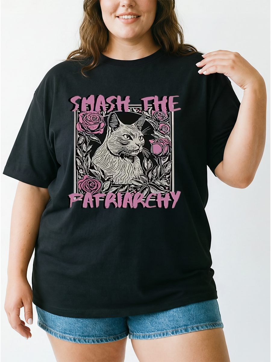 Vintage Smash The Patriarchy Cat Oversize Graphic Tee