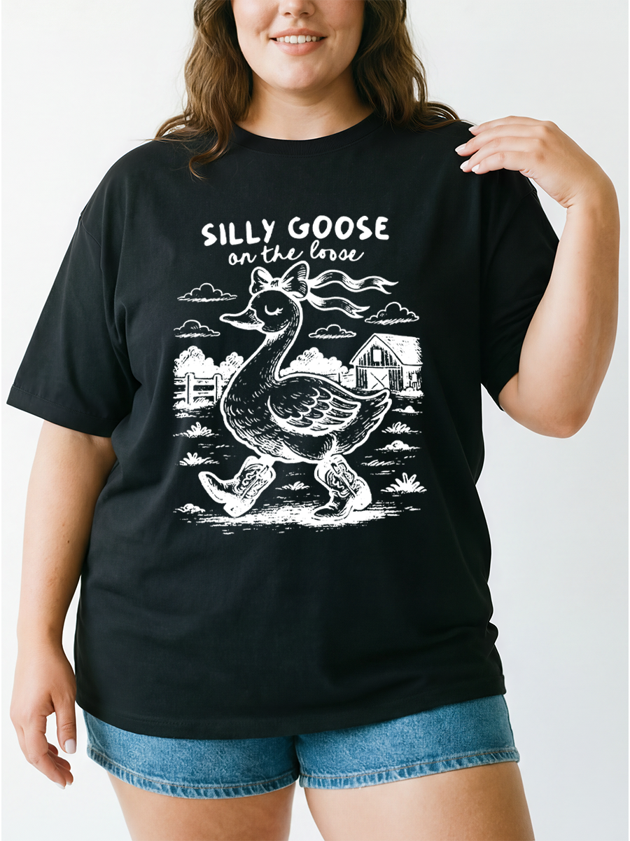 Vintage Silly Goose On The Loose Duck Oversize Graphic Tee