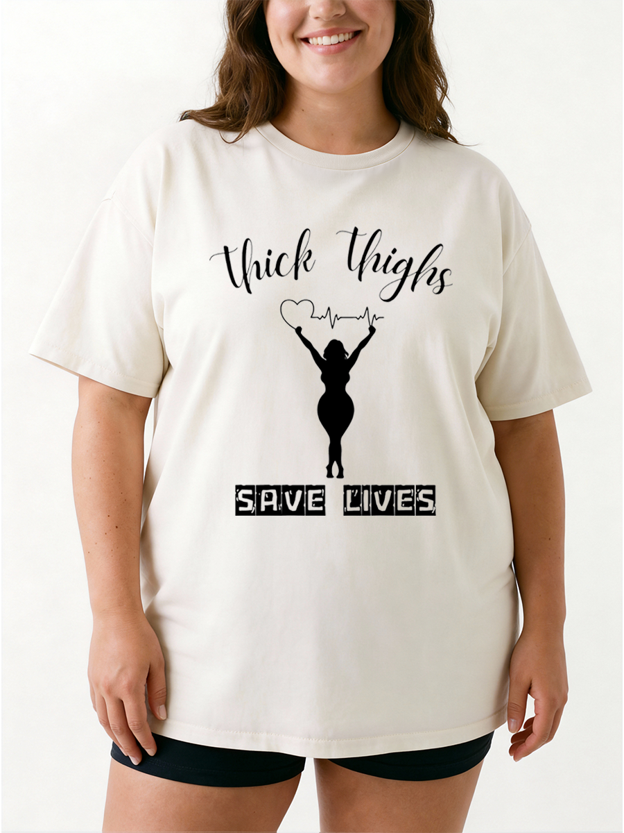 Vintage Thick Thighs Save Lives Oversize Graphic Tee