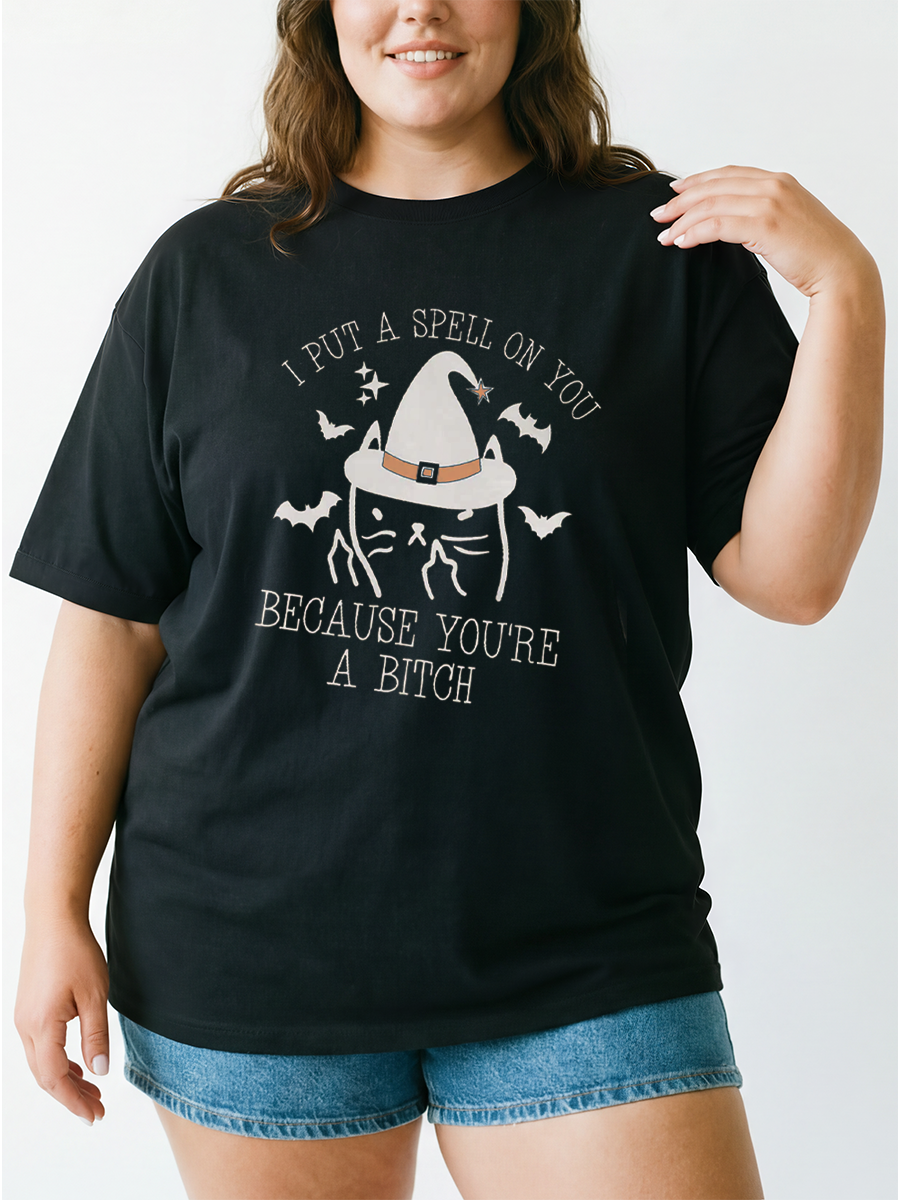 Vintage I Put A Spell On You Cat Oversize Graphic Tee