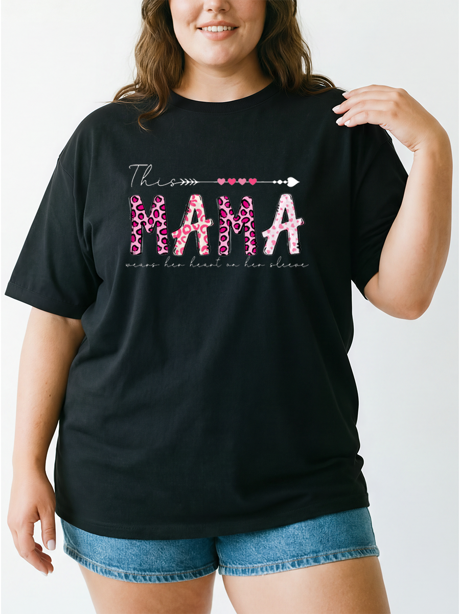 Vintage This Mama Wears Her Heart On Her Sleeve Oversize Graphic Tee