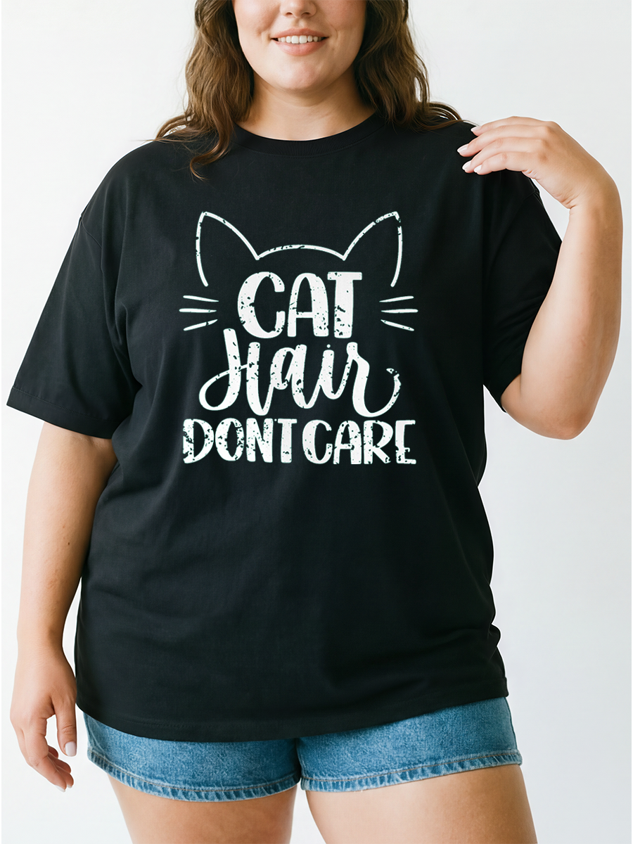 Vintage Cat Hair Don'T Care Oversize Graphic Tee