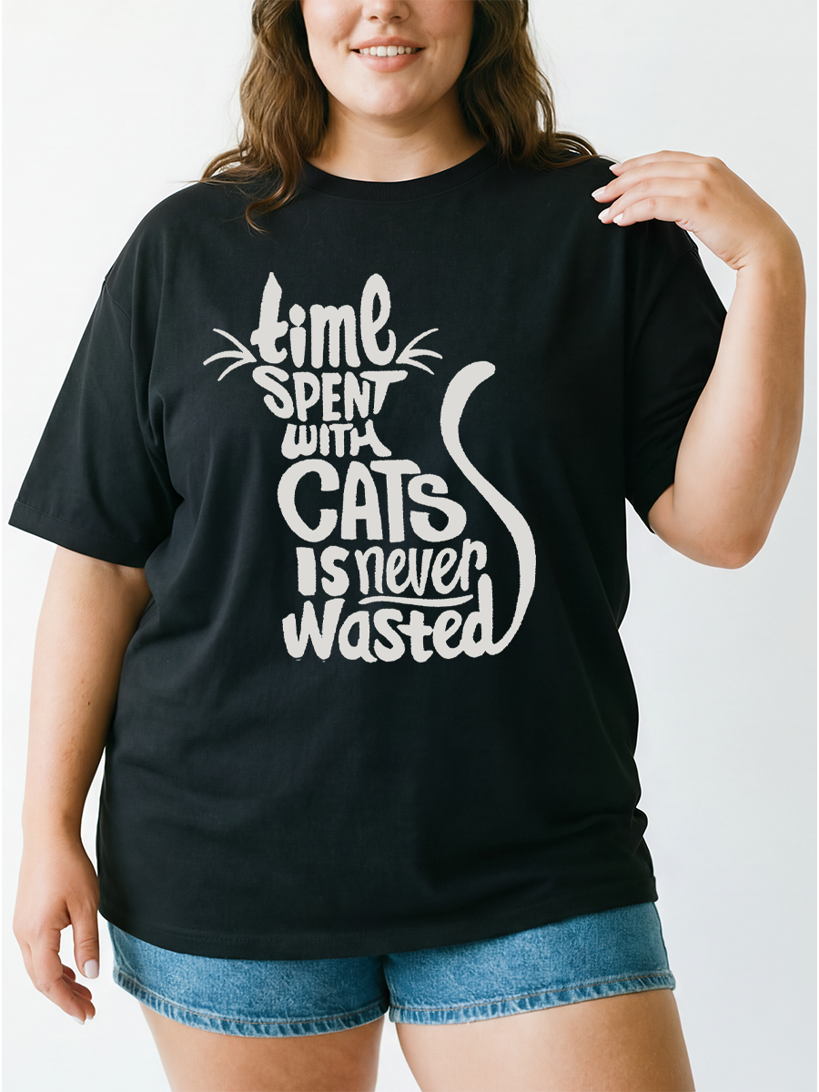 Vintage Time Spent With Cats Is Never Wasted Oversize Graphic Tee