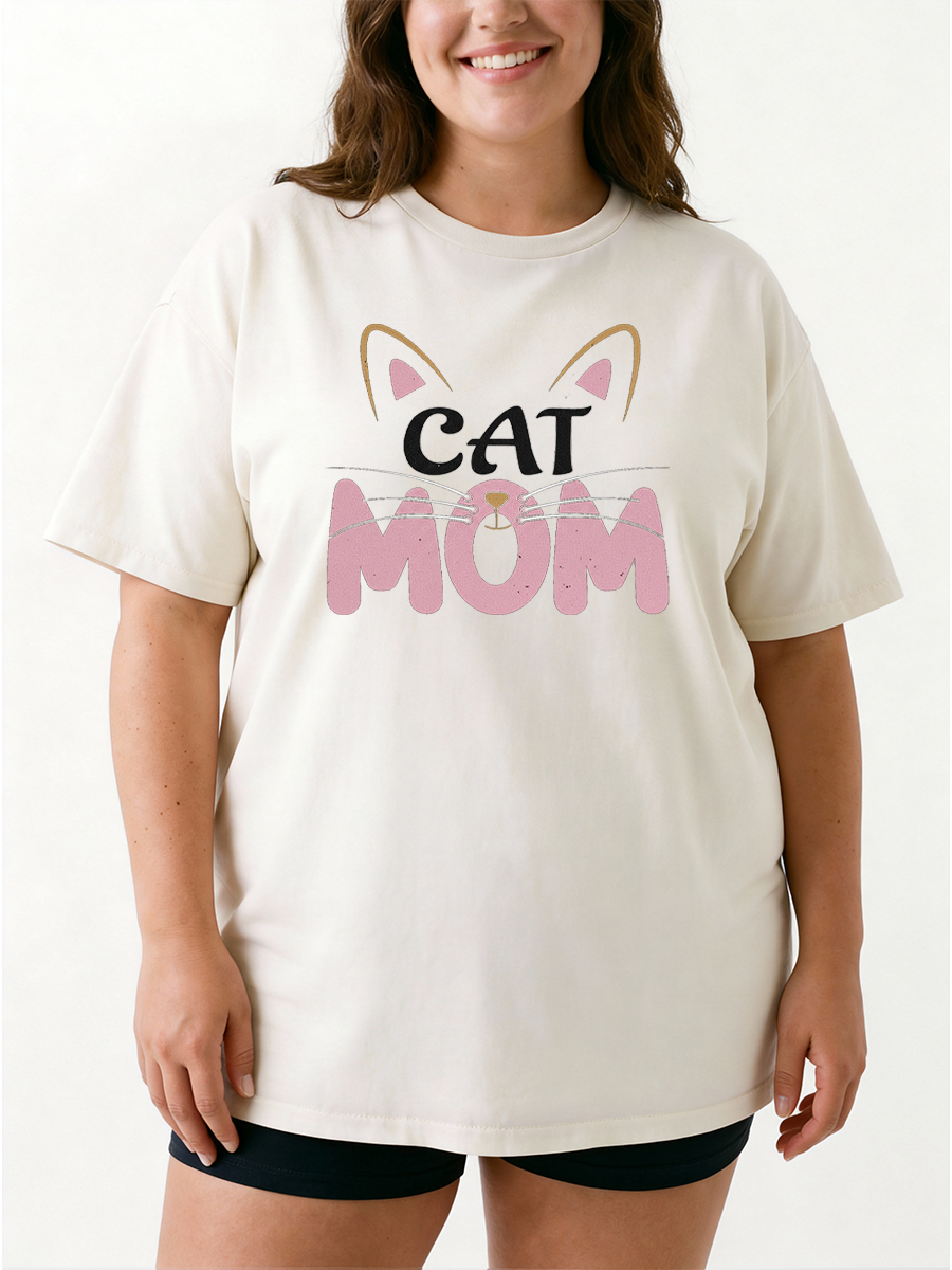 Vintage Cute Cat Mom Oversize Graphic Tee