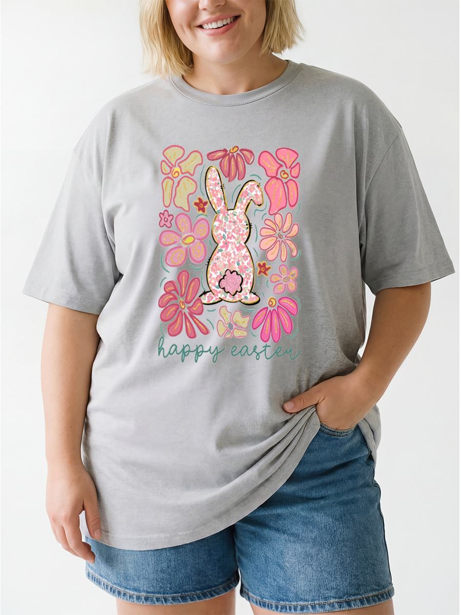 Vintage Floral Easter Rabbit Oversize Graphic Tee