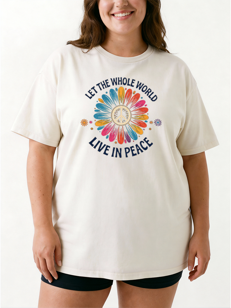 Vintage Floral Daisy Peace Sign Oversize Graphic Tee