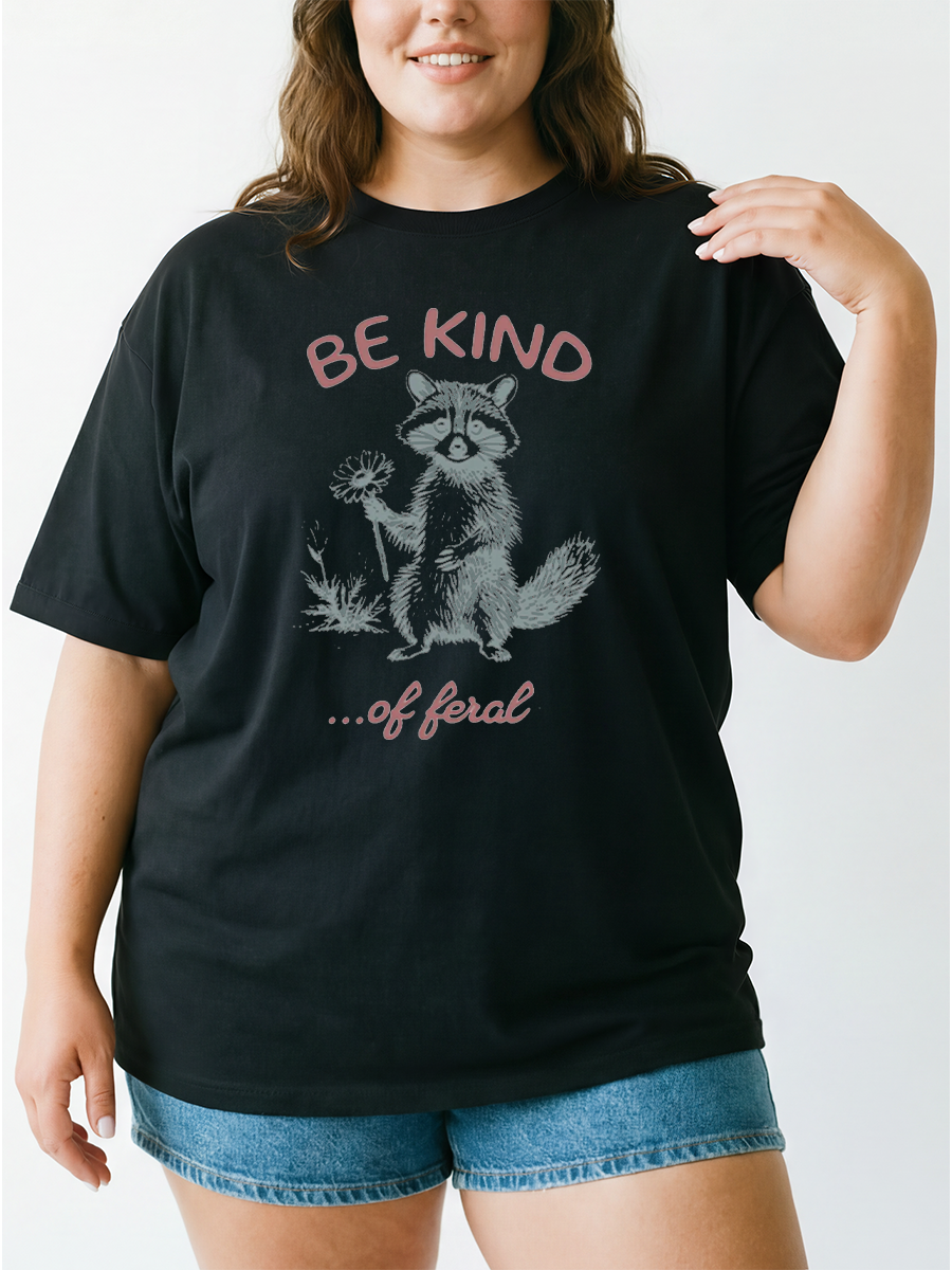 Vintage Be Kind Of Feral Racoon Oversize Graphic Tee
