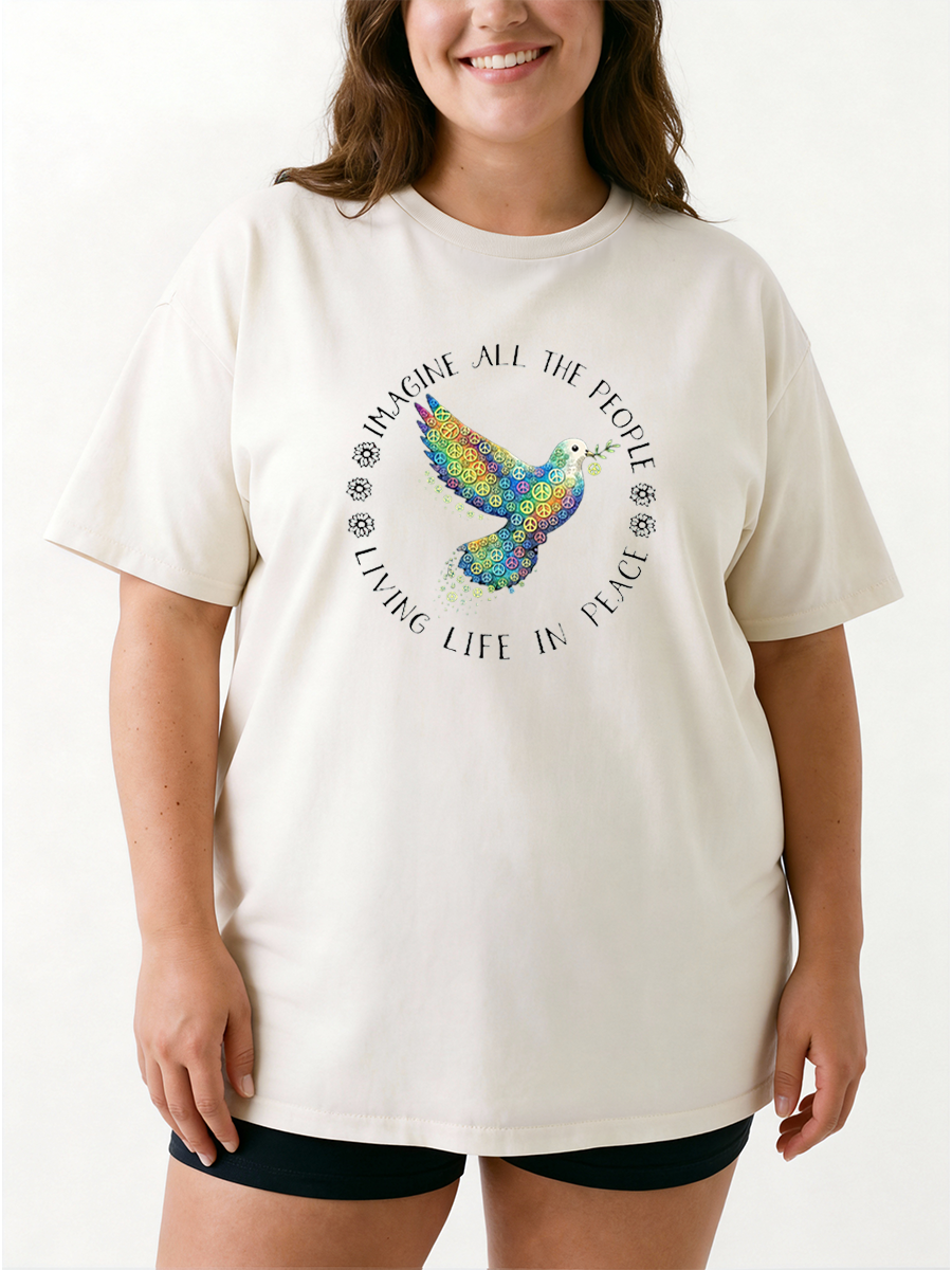 Vintage Imagine Peace Dove Oversize Graphic Tee