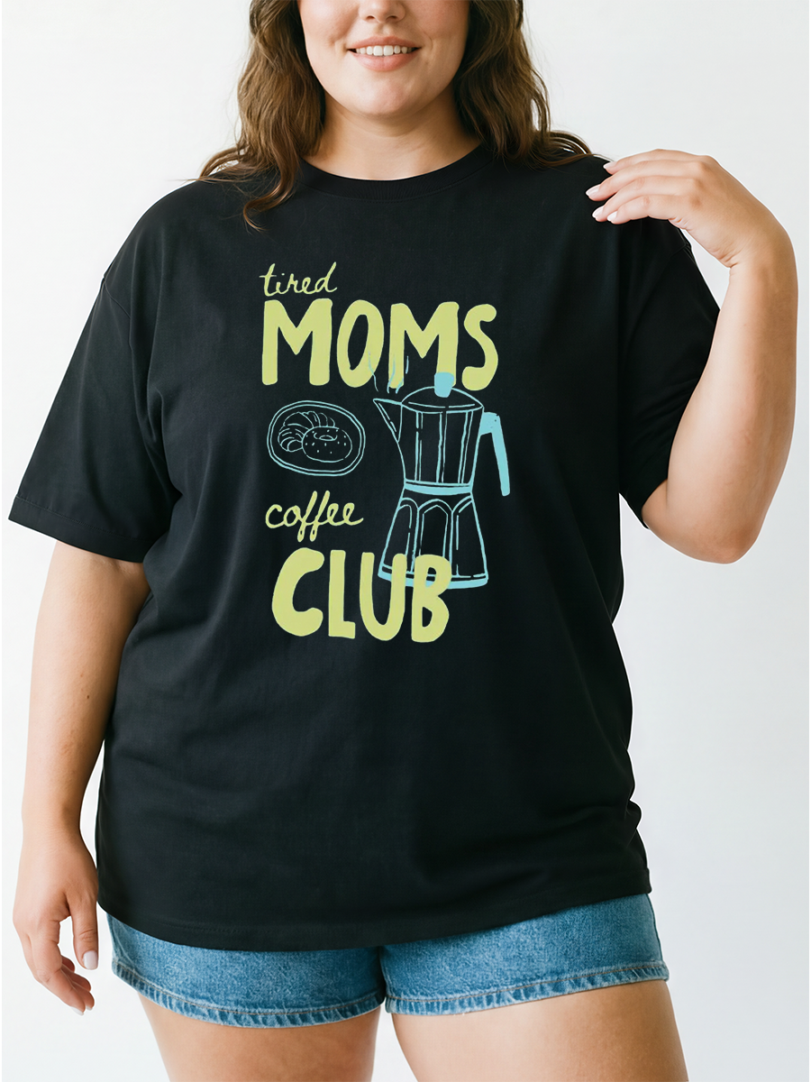 Vintage Tired Moms Coffee Club Oversize Graphic Tee