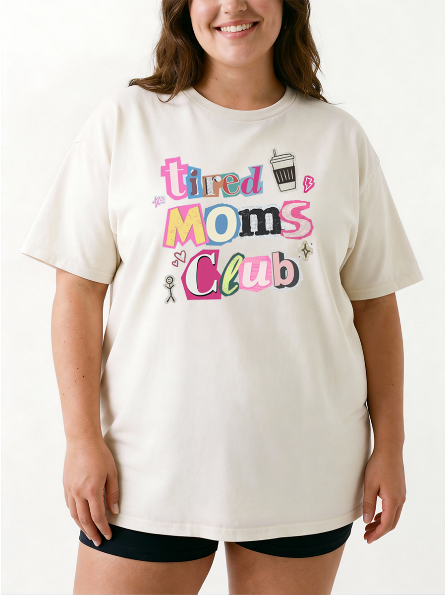 Vintage Tired Moms Club For Coffee Lover Oversize Graphic Tee