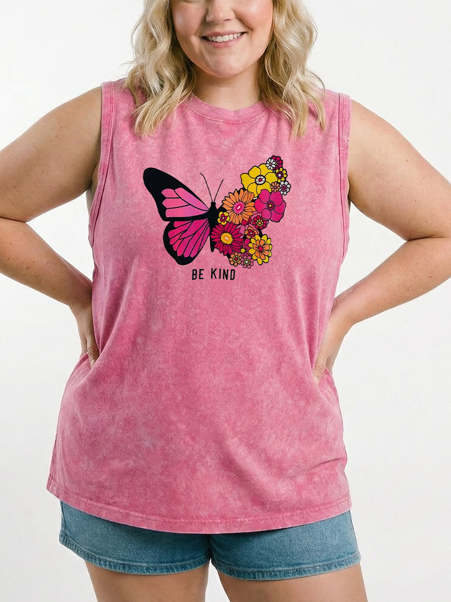 Vintage Be Kind Floral Butterfly Washed Tank