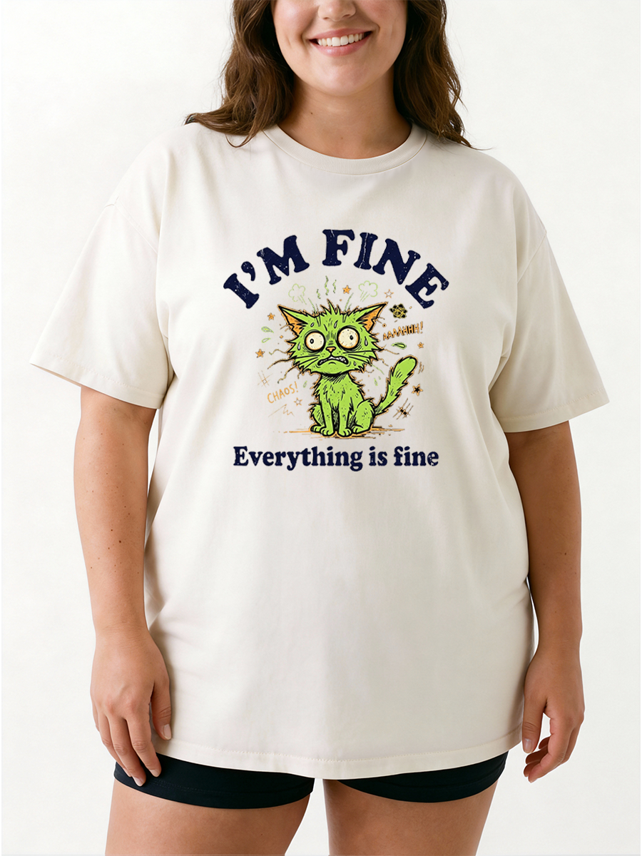 Vintage I'M Fine Everything Is Fine Oversize Graphic Tee