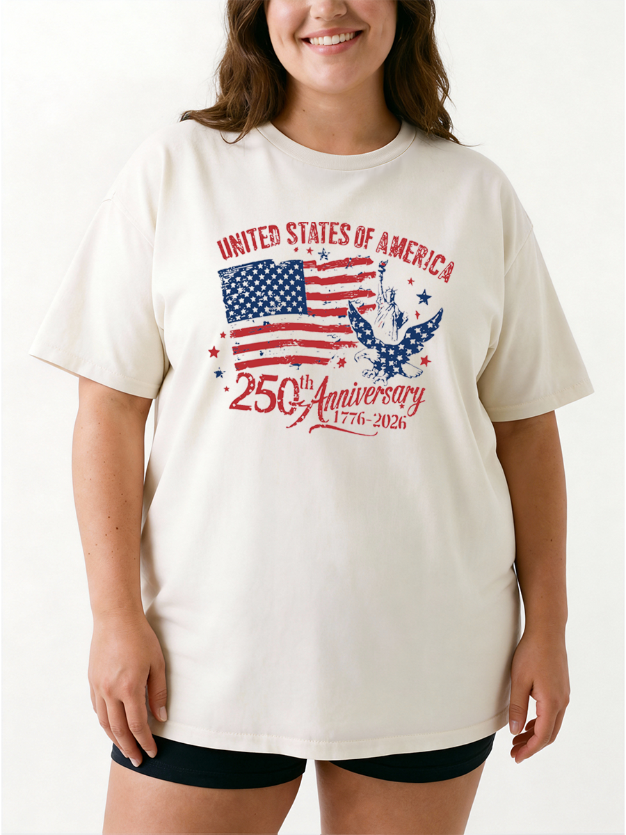 Vintage America 250Th Anniversary Patriotic Eagle Oversize Graphic Tee